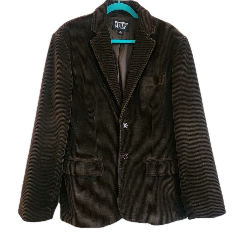 International Male Mens Corduroy Brown Jacket Sz M Button Front Coat 90s Vintage